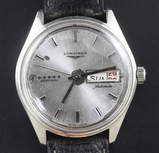 A gentlemans stainless steel Longines Admiral automatic wrist watch,